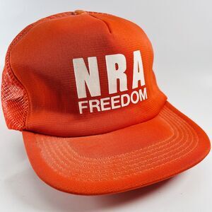 NRA Freedom Vintage Mesh Back Baseball Cap Snapback One Size Orange USA Made
